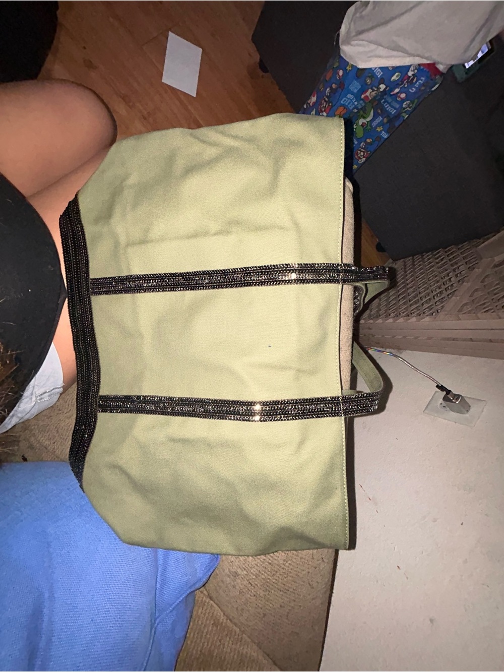 Vanessa Bruno Olive Canvas Tote with Black Trim